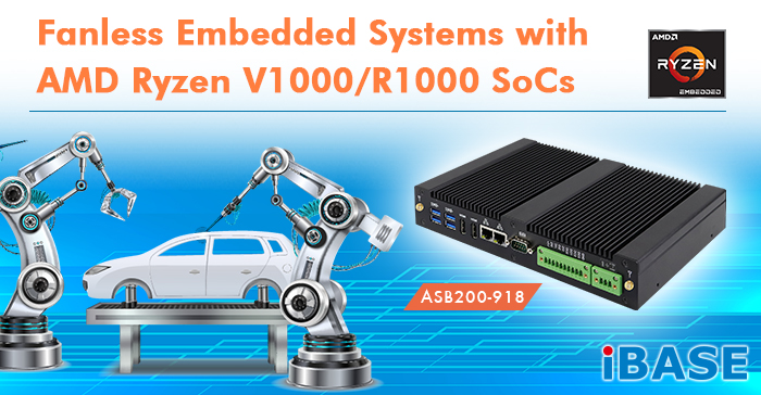ASB200-918 Fanless Embedded Systems with AMD Ryzen V1000/R1000 SoCs